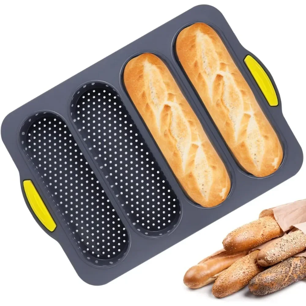 4 Slot Silicone Toast Loaf Baking Pan Anti-scalding Non-stick Oven Tool Kitchen Accessories Professional Hot Dog Bun Tray Mold