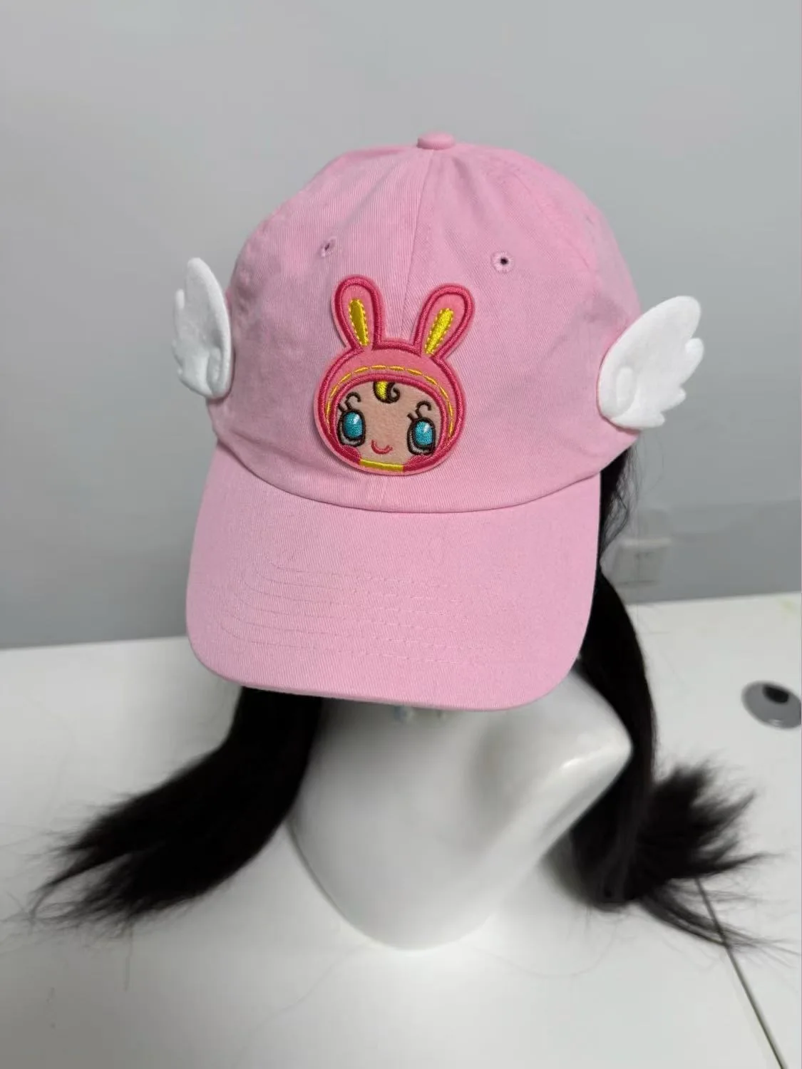 Conejo japonés bordado alas de Ángel Patchwork lindo gorra de béisbol rosa dulce chica Lolita Y2k accesorios sombreros para mujeres