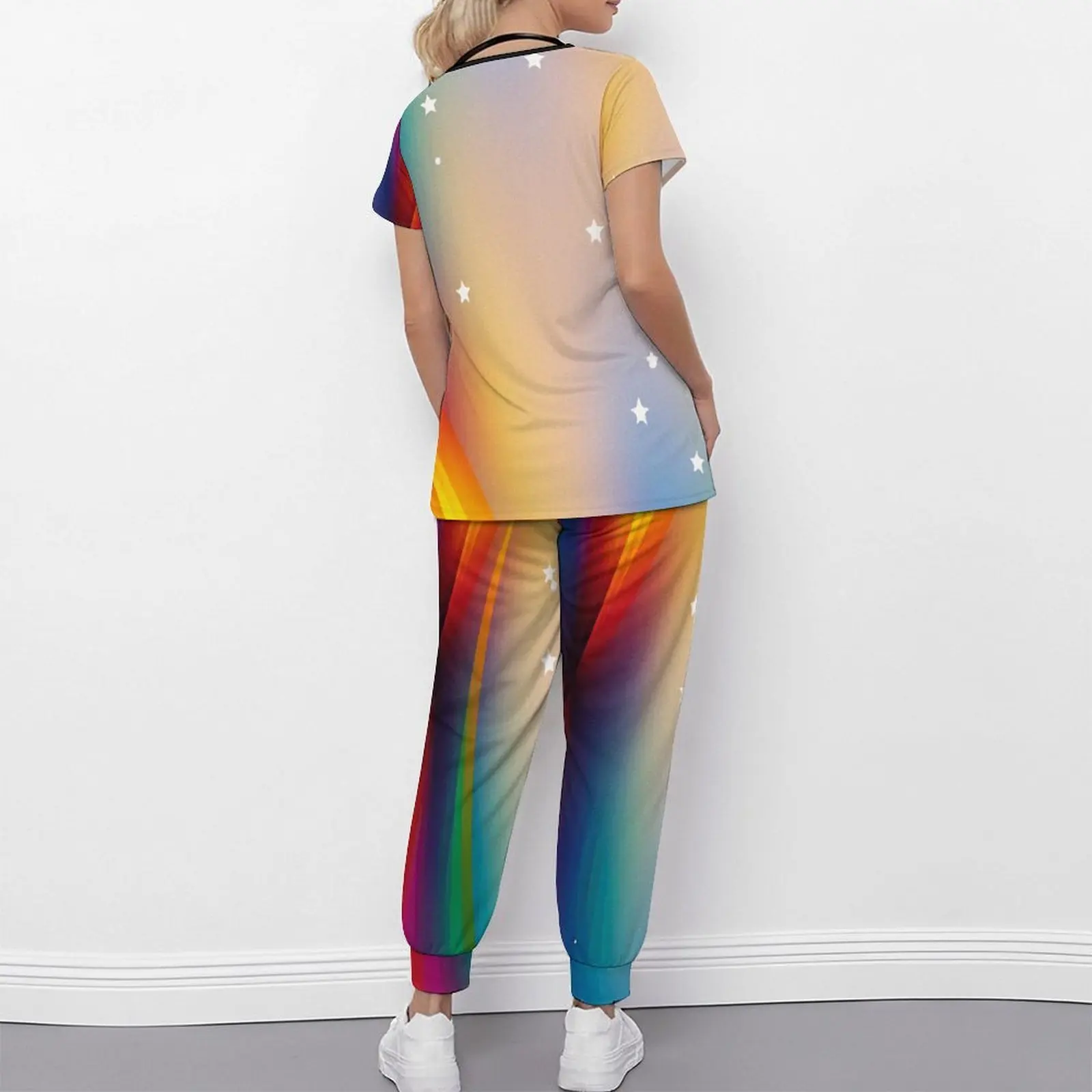 Plus Size Women Print 2 Piece Two Piece Set V-Neck Everyday Commuting Clothes Retro Elegance Sweatpants