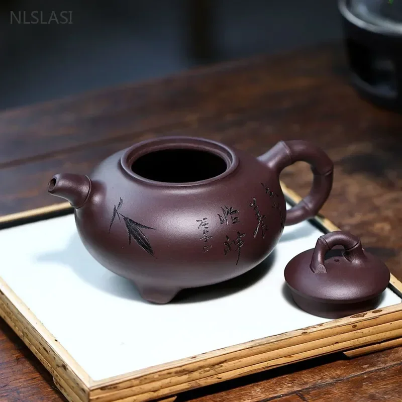 360ml Chinese Yixing Purple Clay Teapot Hand Carving Beauty Kettle Home Filter Tea Infuser Customized Zisha Teaware Gifts