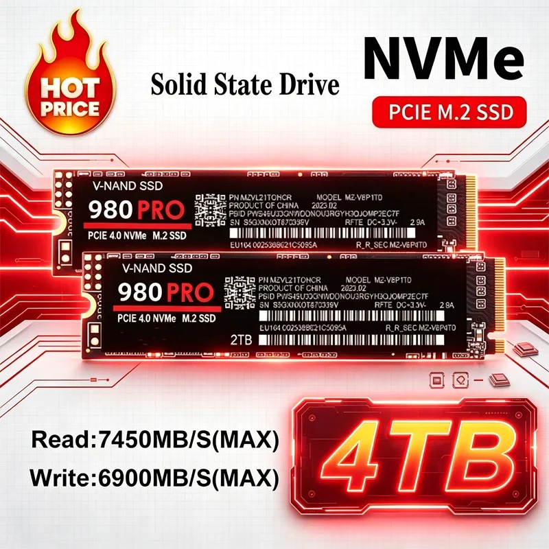980 Pro M2 2280 NVMe High Speed SSD Hard Disk 1/2/4TB Option, High Read Write Speed Solid State Drive Perfect for PS5 Gaming Mac