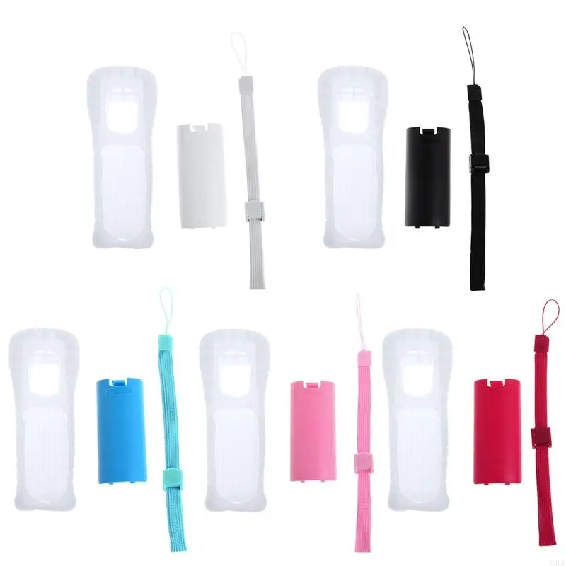 

A9LF 1Set Silicone Rubber Protective Skin for Case Cover with Wrist Strap Replacewment for Wii Remote Controller