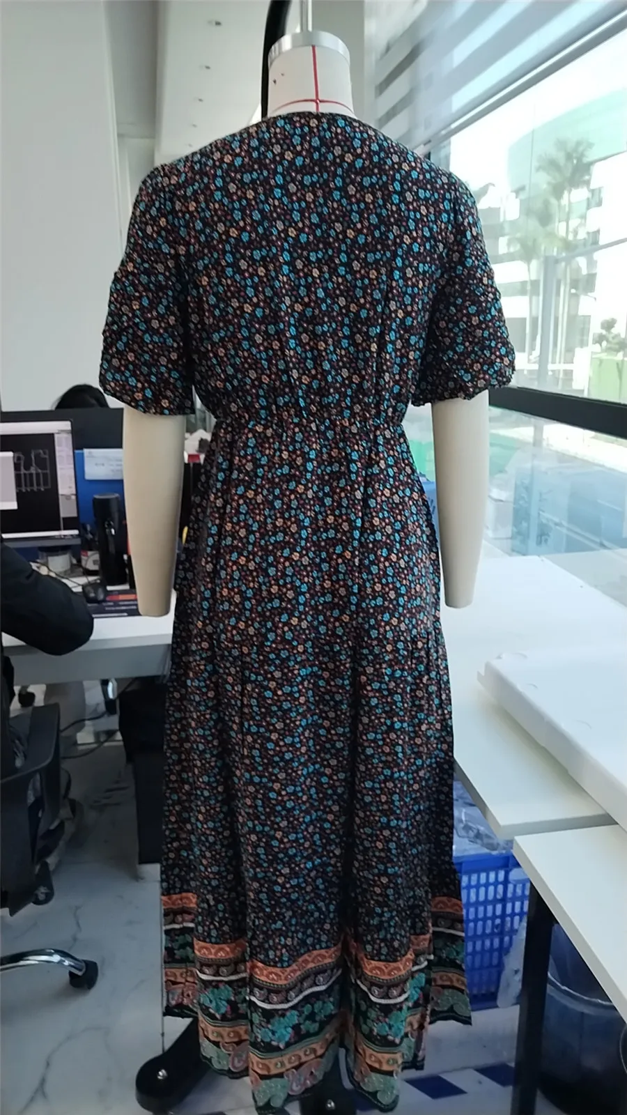 Elegant Casual Long Dress Boho Print Design Short Sleeve V Neck Summer Dress For Women 2024 Fashion