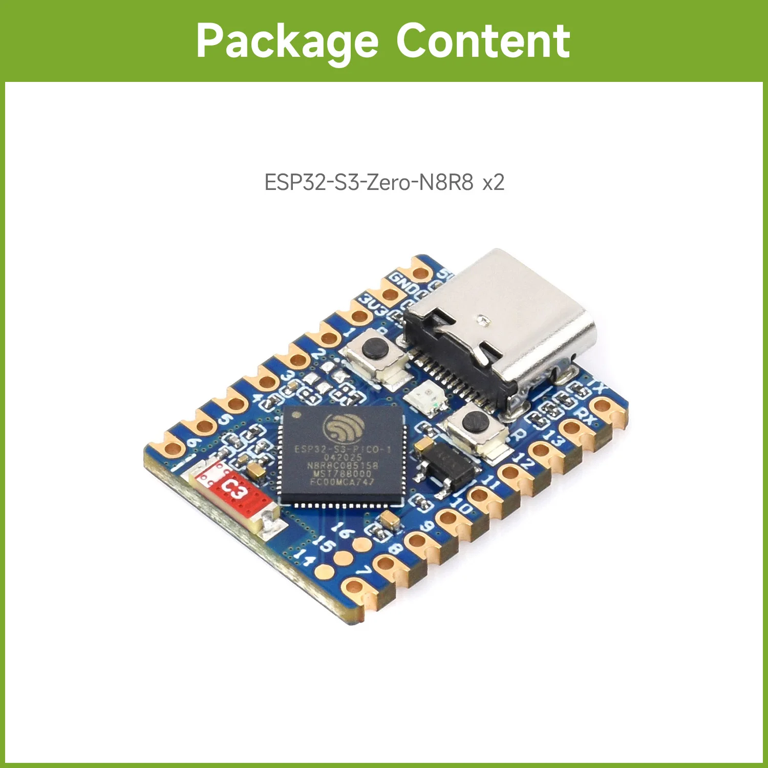 2pcs/Lot Waveshare ESP32-S3 Mini Development Board, 8MB Flash Memory, 8MB PSRAM, Based on ESP32-S3, 240MHz Running Frequency image 3