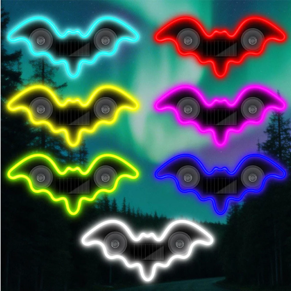 2PCS Bat Shaped Colorful Solar Powered Car Neon Lights LED Car Window Lights Wireless USB Rechargeable Car Triangle Window Light