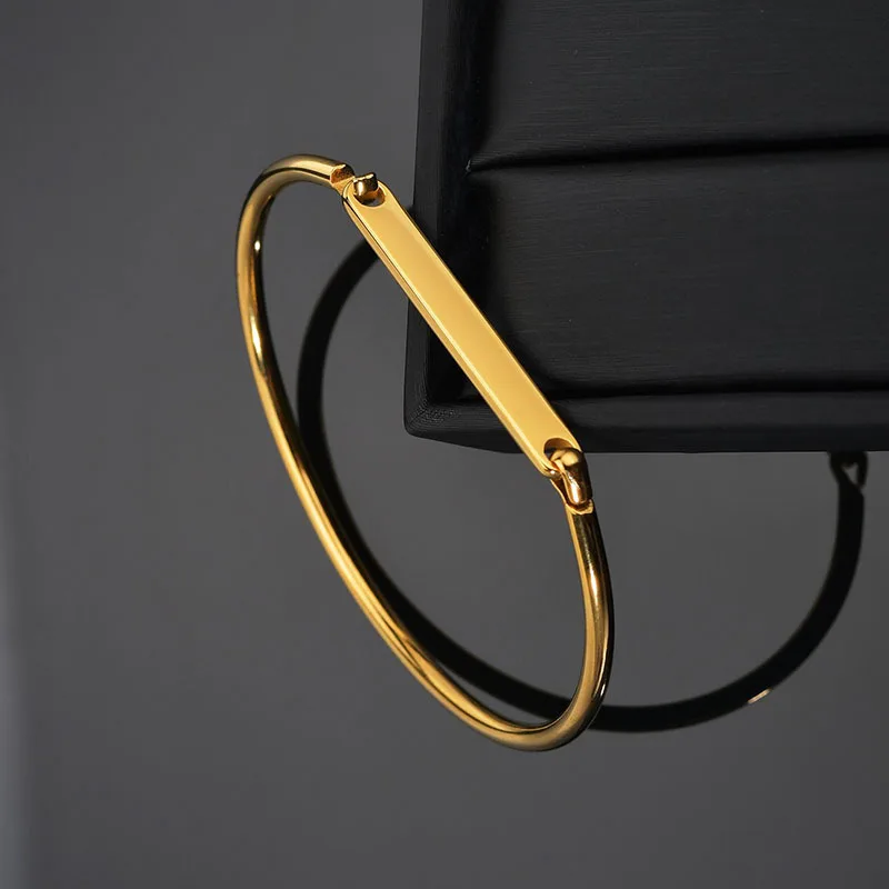 Personalized Engraved Name Customized Bangle - Fashionable C-shaped Horseshoe Bracelet Jewelry Minimalist Stainless Steel