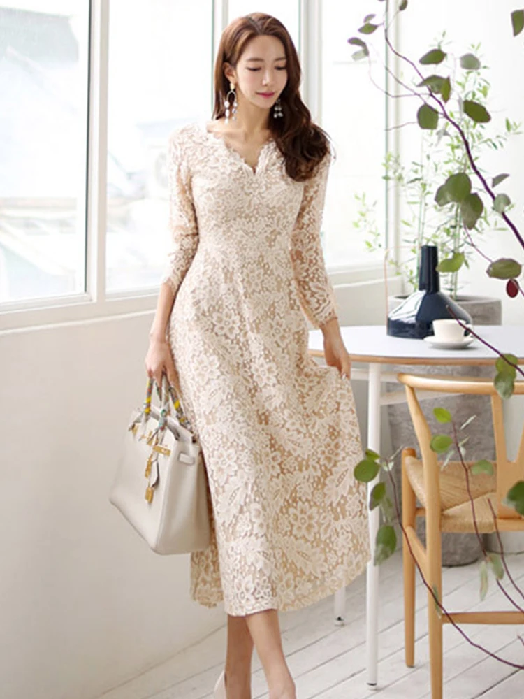 

Элегантное женское вечернее платье с кружевом и цветочной вышивкой, V-образный вырез, приталенное, миди, для выпускного вечера, вечеринки, клуба