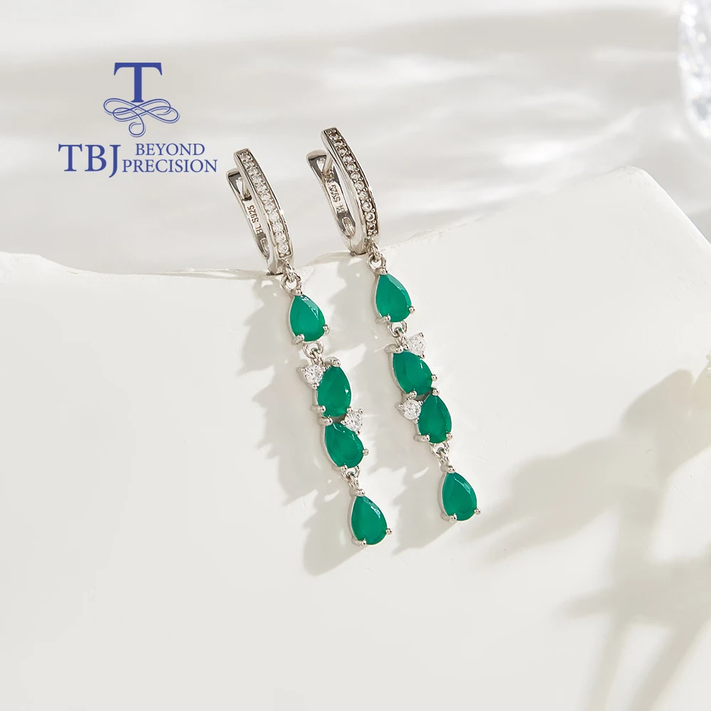 

Elegant fashion May Birthstone Natural Green agate sterling Silver earrings Women's and girls' birthday fine jewelry