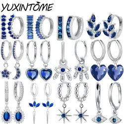 925 Sterling Silver Needle High-end Geometric Design Lightweight Luxury Stylish Blue Silver Series Round Earring Pendant Jewelry