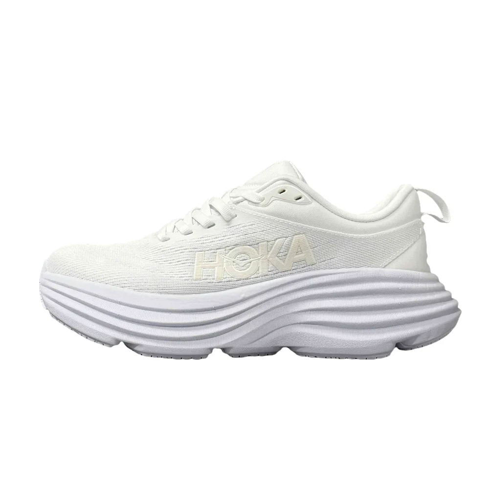 HOKA ONE ONE Bondi 8 Women and Men White Colour Wear-resistant Comfortable Lightweight Mesh Breathable Running Shoes 1127952-WWH