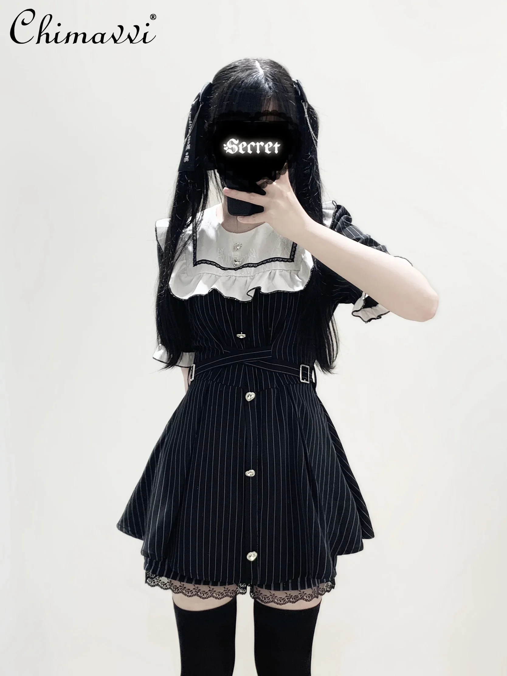 Japanese New Mine Mass- Produced Autumn Color Matching Lolita Skirt Suit Girl Women\'s Sweet Short Sleeve Top and Shorts Outfits