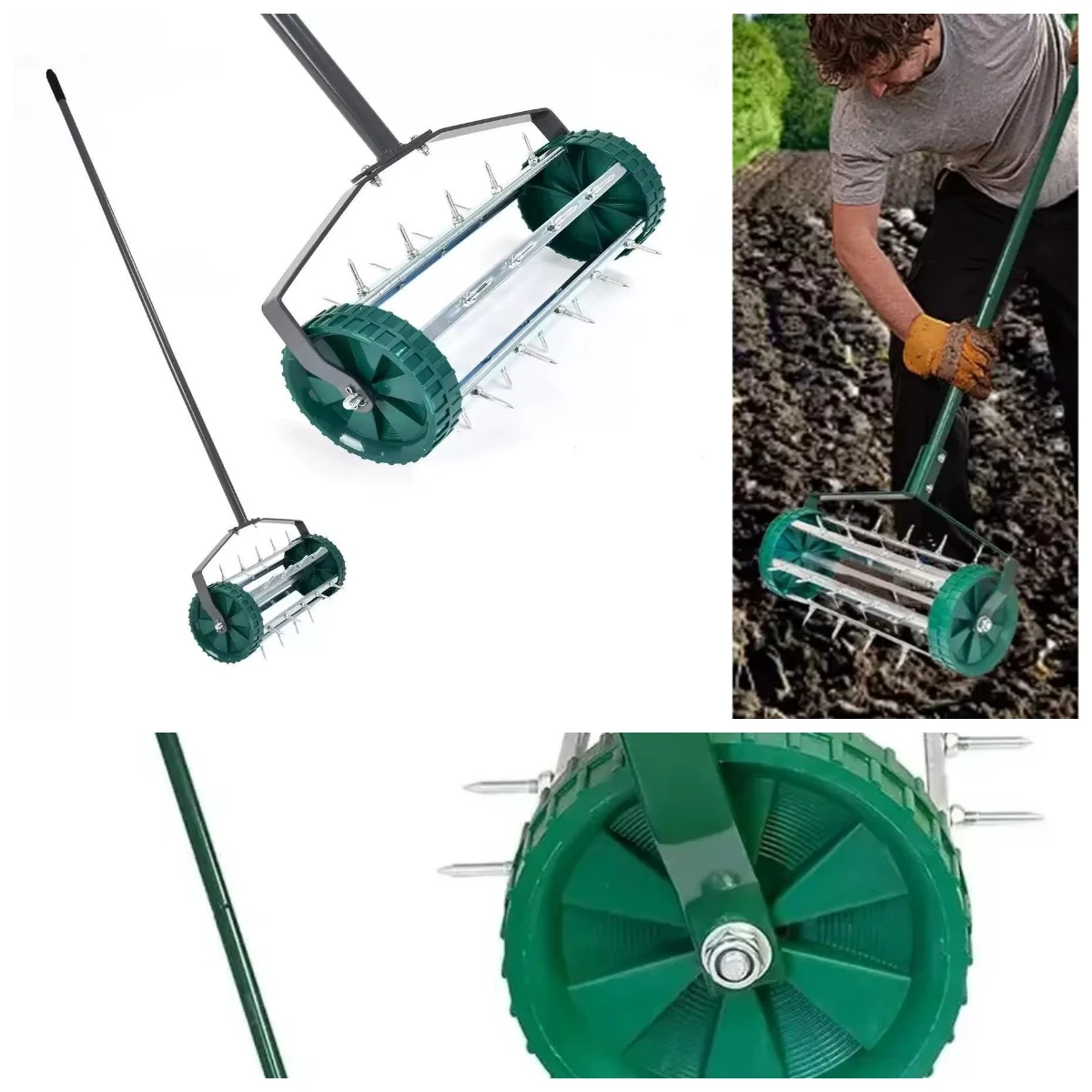Heavy Duty Manual Lawn Scarifier Carbon Steel Lawn Aerator Detachable Threaded Pipe Waterproof Anti-slip Handle Lawn Trimmer
