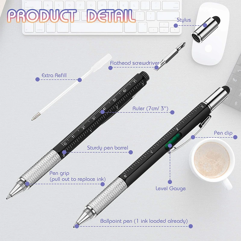 60Pcs Multifunction Ballpoint Pen with Modern Handheld Tool Measure Technical Ruler Screwdriver Touch Screen Stylus Spirit Level