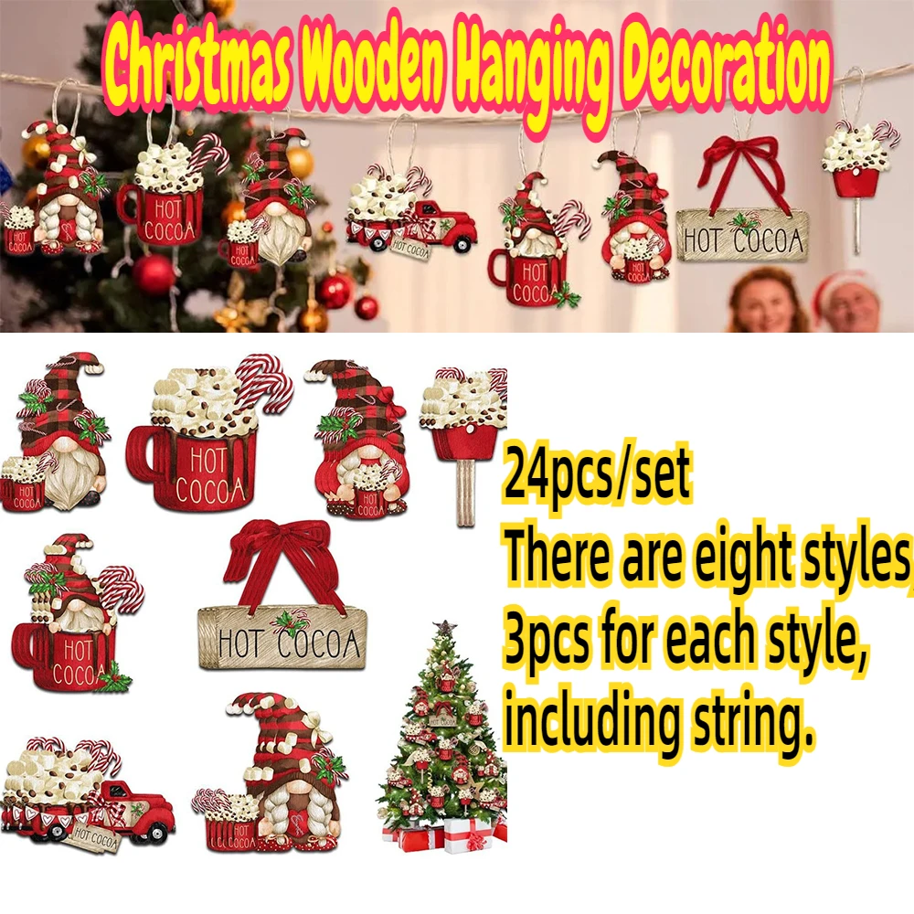 

24pcs/set Wooden Christmas Cute Ornaments Xmas Wooden Gnome Pendant DIY Christmas Tree Craft Decoration for Home New Year 2025