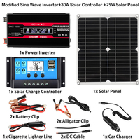 12V to 110V/220V Solar Power System 25W Solar Panel+30A Charge Controller+4000W Modified Sine Wave Inverter Power Generation Kit