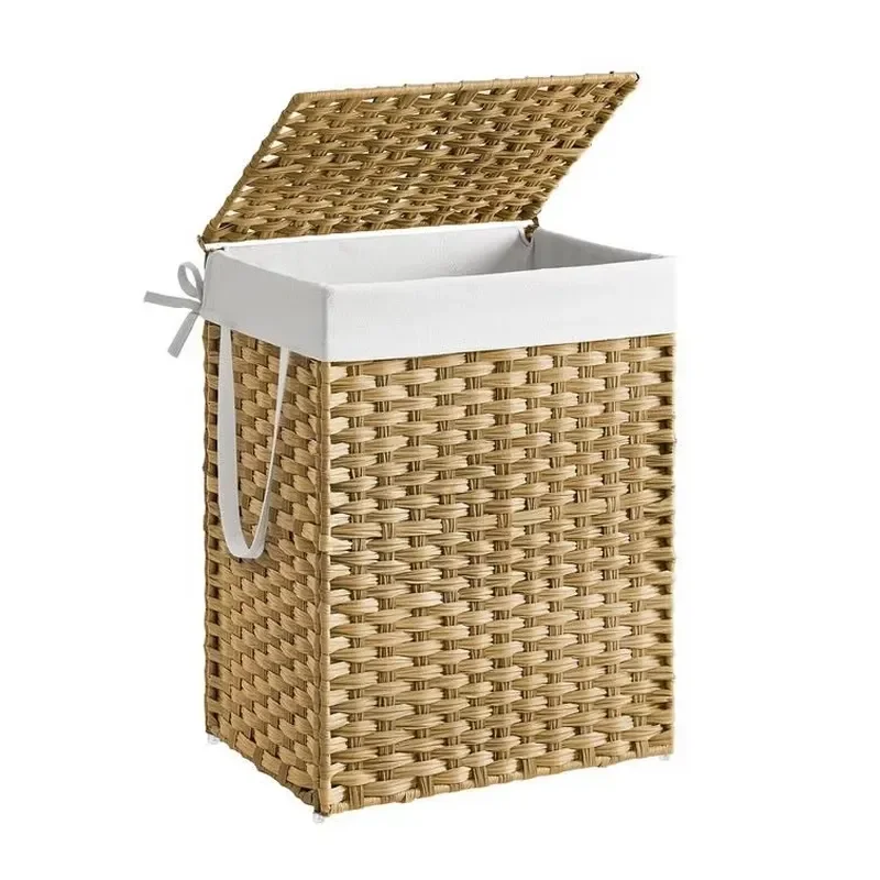 Decorative woven wall art basket with lid, grey ecological paper rope hand woven laundry storage basket with nylon polyester