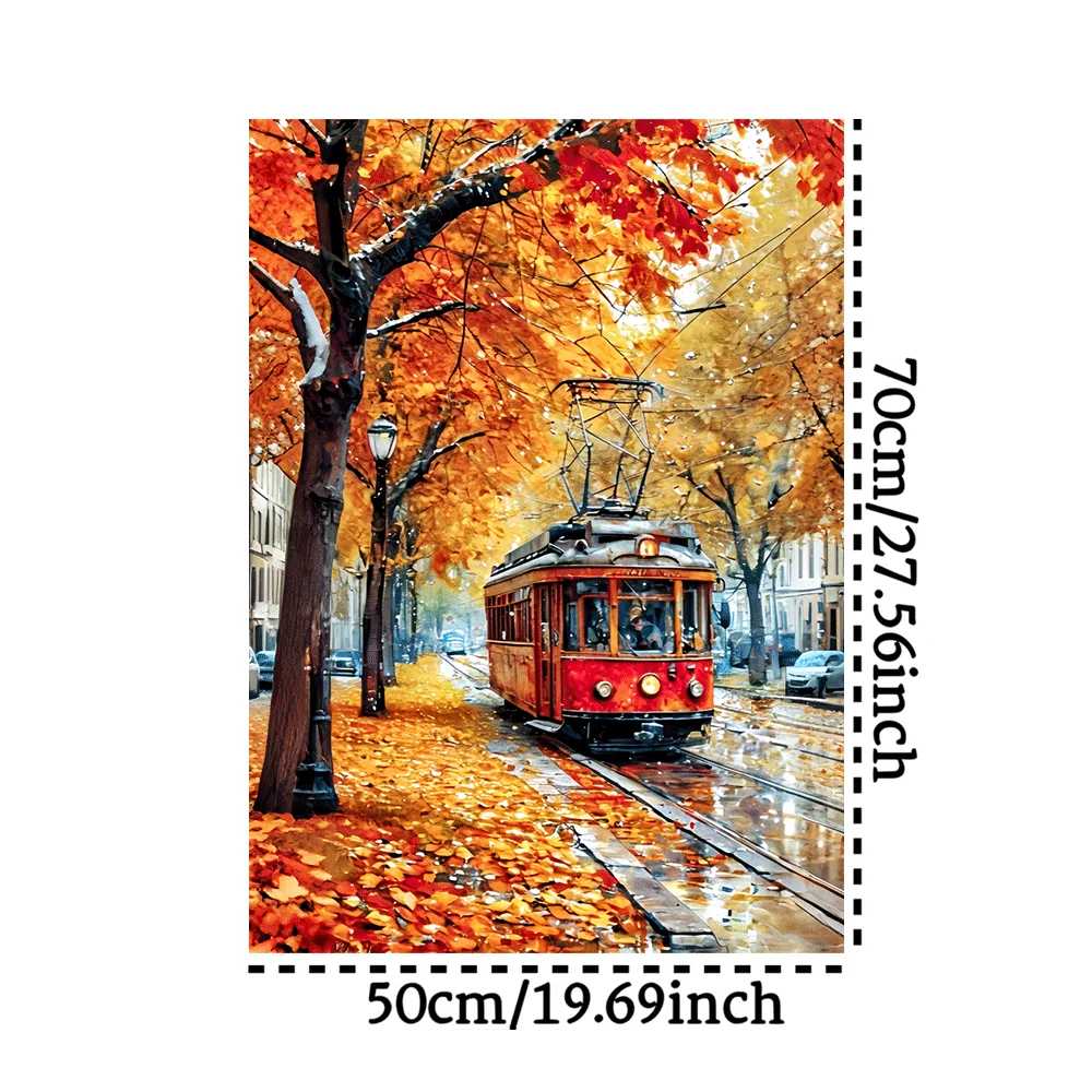 Puzzle vintage da 1000 pezzi Tram e scena di strada autunnale adatto per adulti, grande gioco per famiglie notturno, rompicapo, casa fai da te