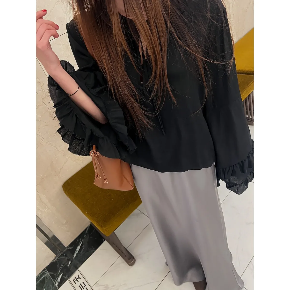 الرجعية لون نقي طويل Sve irt المرأة الجبهة الأزرق بنطلون ربيع الخريف الشتاء Dongda بوابة جديد Sle الكورية Faion