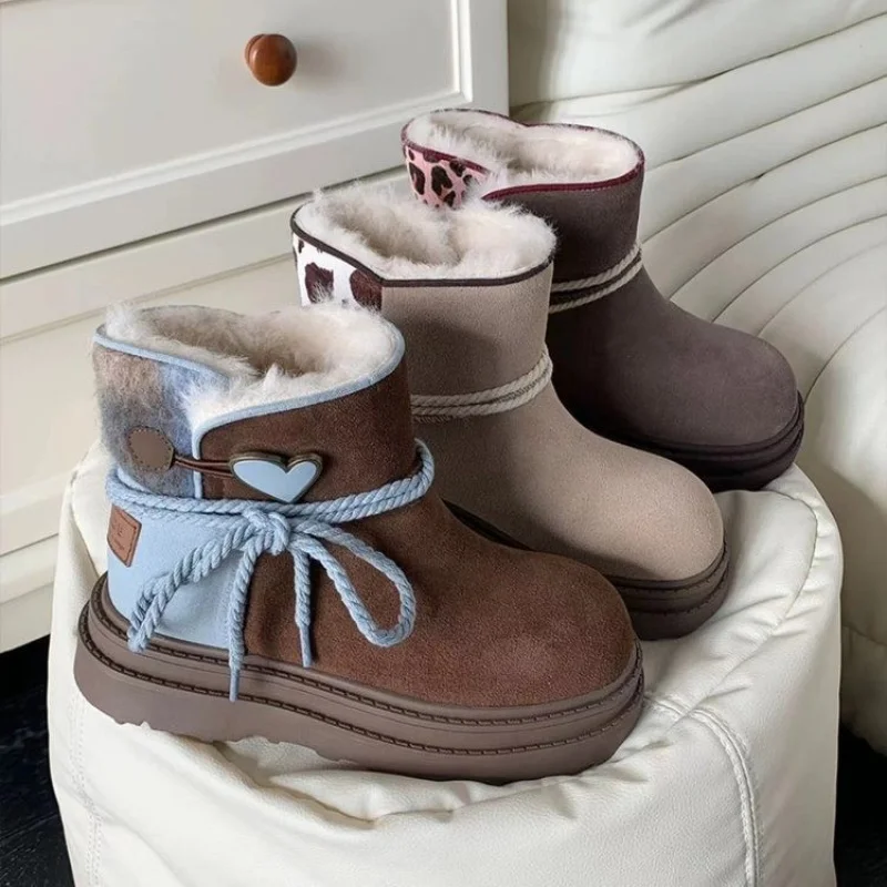 

2025 New Retro Platform Snow Boots Women Winter Mint Chocolate Color Warm Fuzzy Lined Fashion Ankle Booties