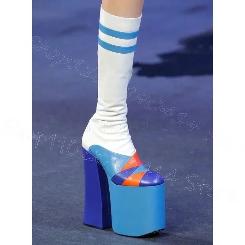 

Multi Colors Cross Tied Super High Platform Boots Side Zipper Women Shoes Chunky High Heel Party Runway 2026 Zapatos Para Mujere