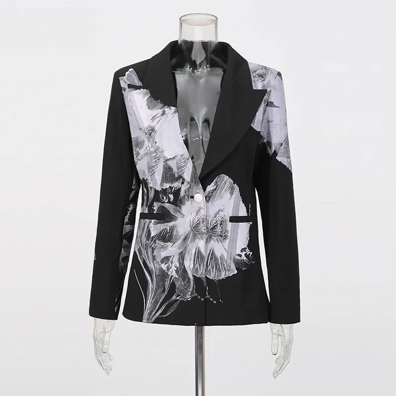 

EAEOVNI Flower Printing Design Fashion Set For Women Contrast Color Blazer Coat + Long Pants Elegant 2025 Autumn New Clothing