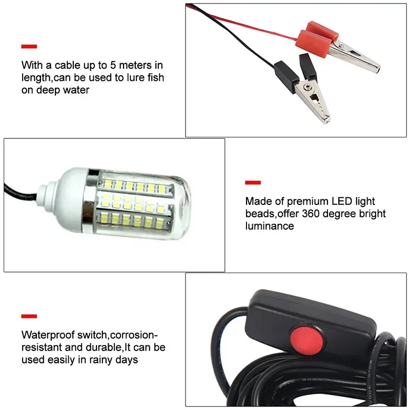 12 فولت LED أضواء الصيد 100 واط Ip68 إغراء صياد السمك مصباح 108 المصابيح 2835SMD يجذب الجمبري الحبار الكريل 4 ألوان أضواء تحت الماء