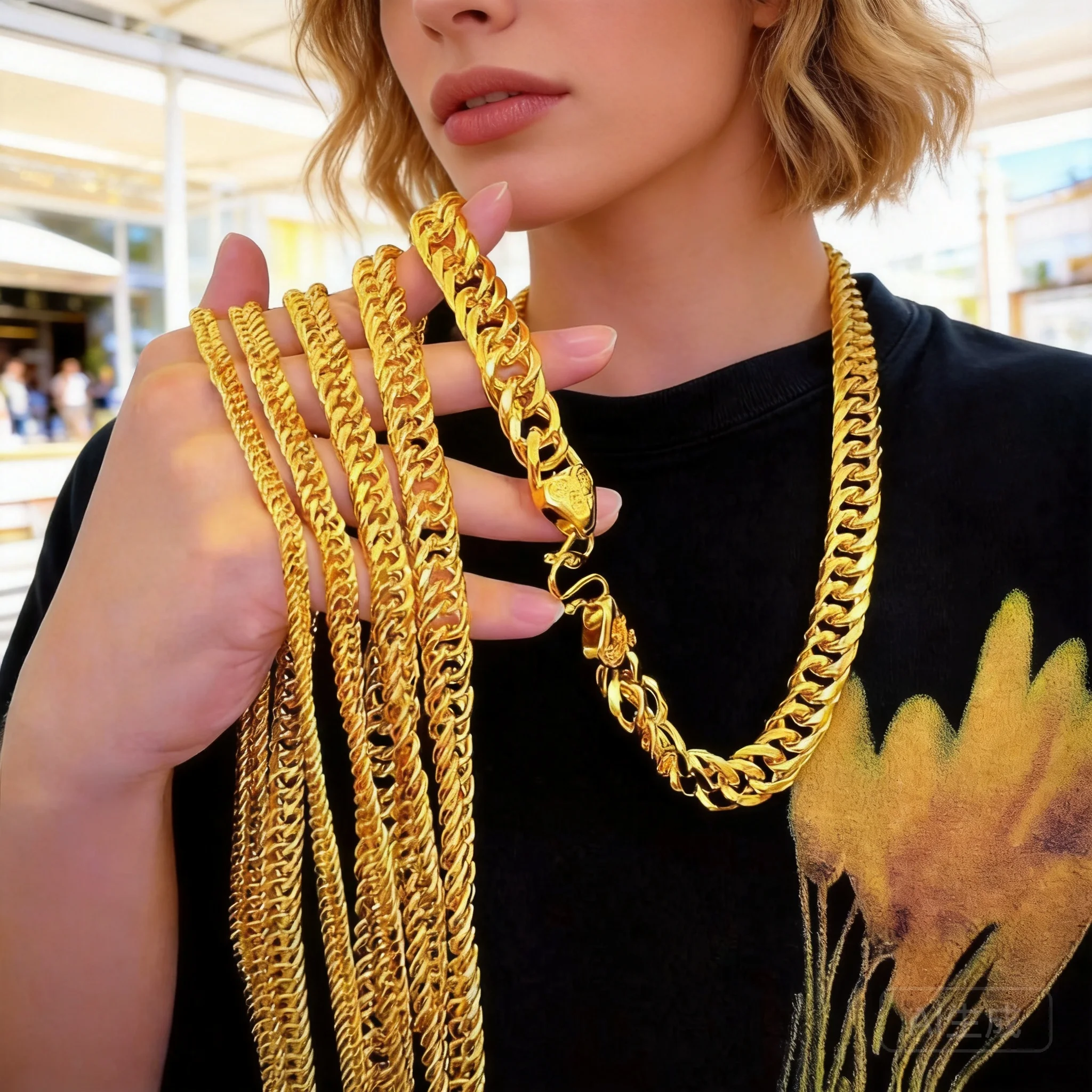 Men's Gold Tone Curb Chain Necklace With Fu Clasp For Daily Wear Party Gift 2026, Multiple Sizes 6/8/10/12mm Width 55/60/70cm