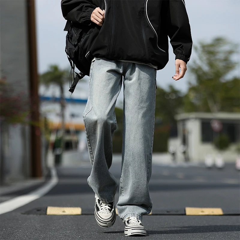 2025 봄/여름 신상 남성 라이트 블루 슬림핏 청바지 패셔너블 캐주얼 빈티지 스트레이트 레그 카우보이 팬츠 클래식 팬츠 스모크