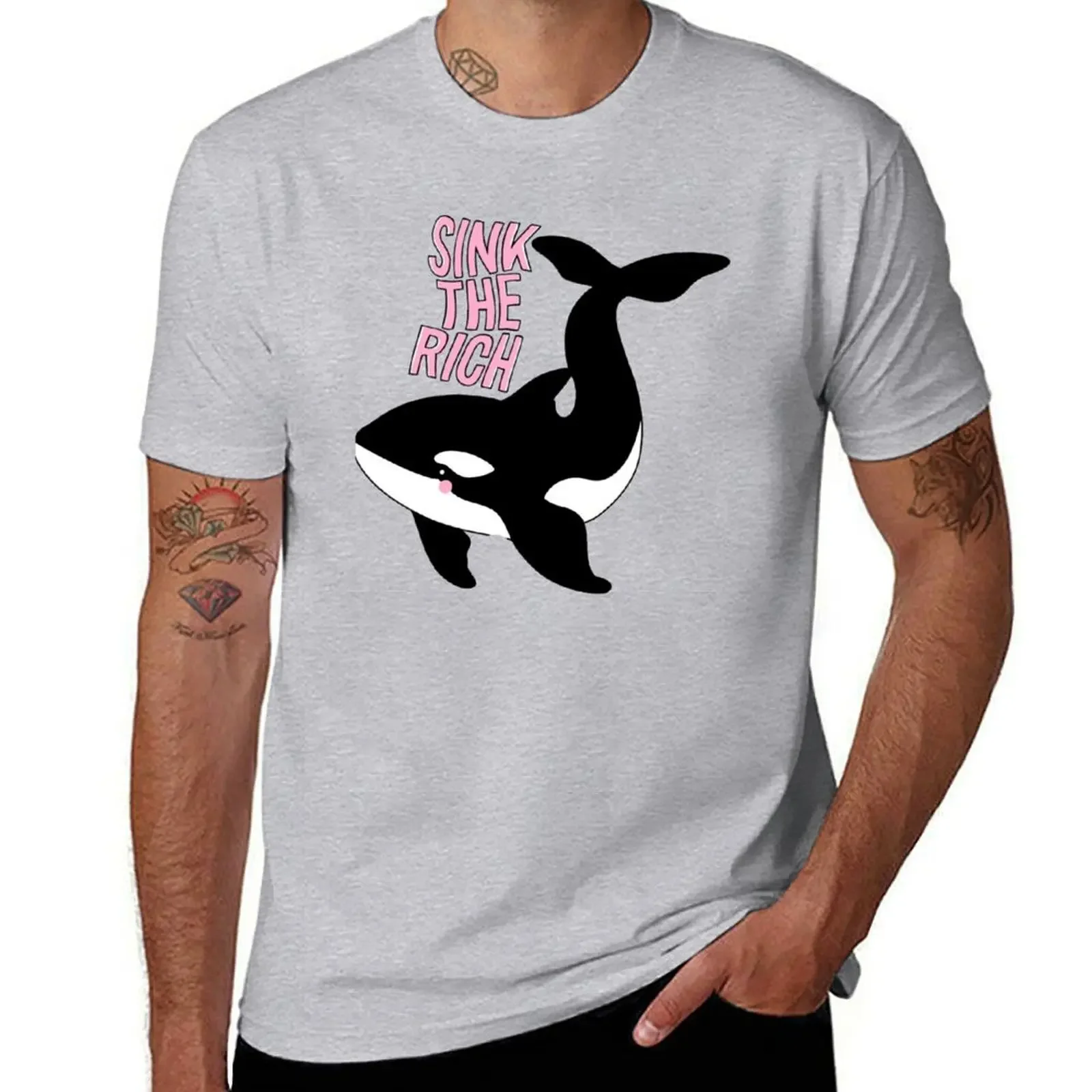 Sink The Rich Orca T-shirt boys animal print tops animal prinfor boys blacks Men's t-shirt