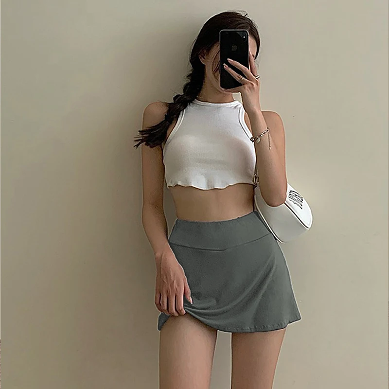 

Women'S Tennis Sports Mini Skirt Sexy Babes High Waist Wrap Skirt Mini Skirt Lined Sports Culottes Slit A-Line Skirt 4 Colors