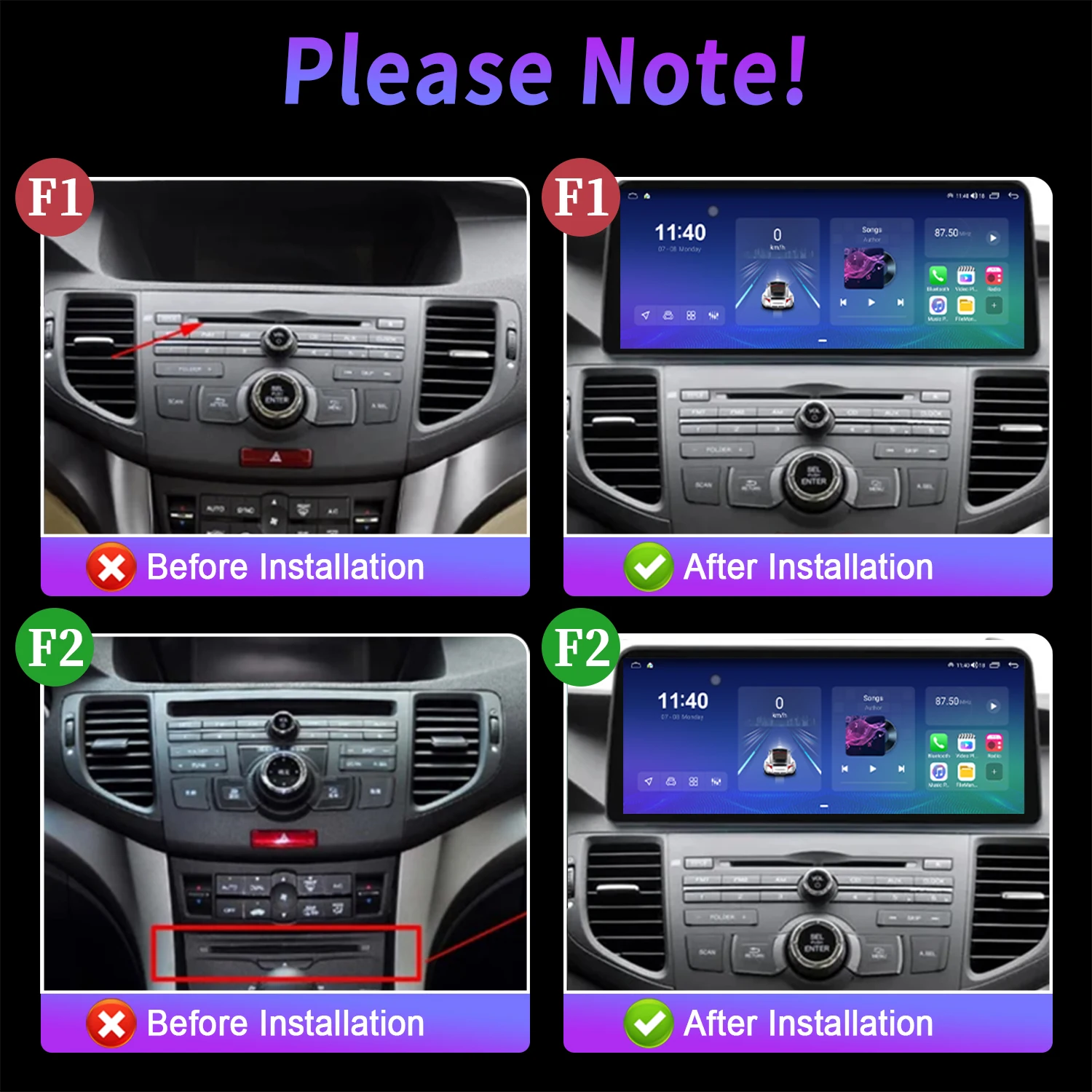 12.3 inch For Honda Accord 8 Europe Spirior 2009-2013 Car Radio Multimedia Navigation GPS Wireless Android 14 BT CarPlay Screen