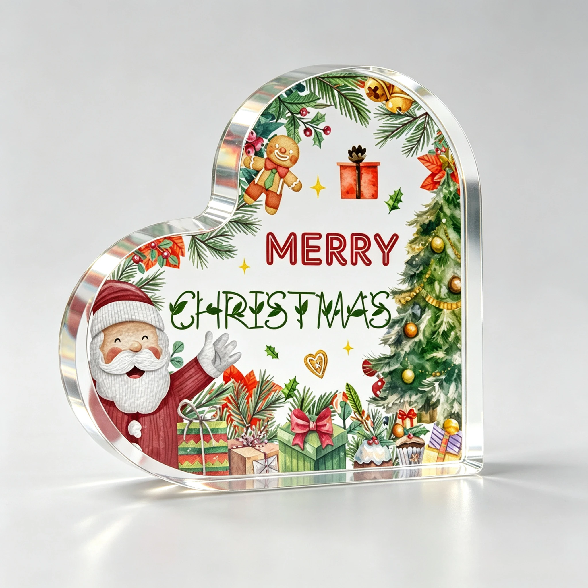Acrylic Heart Sign Chirstmas Decorations Christmas Gifts Merry Christmas Tabletop Decorations Acrylic Heart Shaped Christmas Decor for Table,Office Desk,Tiered Tray,Mantle