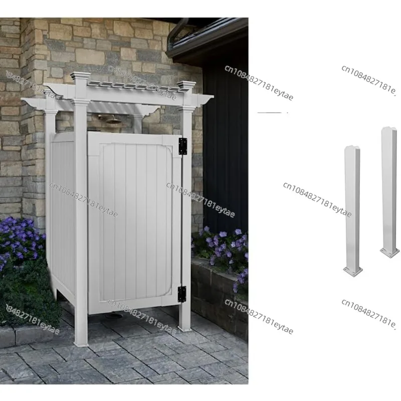 Outdoor Shower Pavilion, White, Dimensions 36 x 36; ZP19011 Recessed Vinyl Fence, White