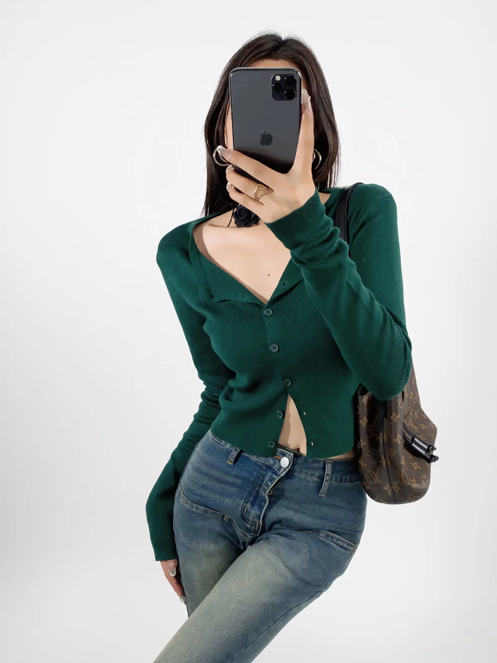 Cardigan aperto lavorato a maglia ort sexy Maglione lungo da donna Sve Top corto a vita alta con bottone singolo di piccole dimensioni BM Sle Top