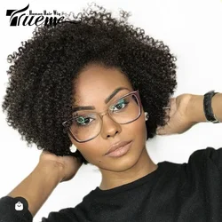 Trueme-Peluca de cabello humano rizado con flequillo para mujer, postizo de corte Bob corto, color negro, degradado, resaltado, marrón, 180%