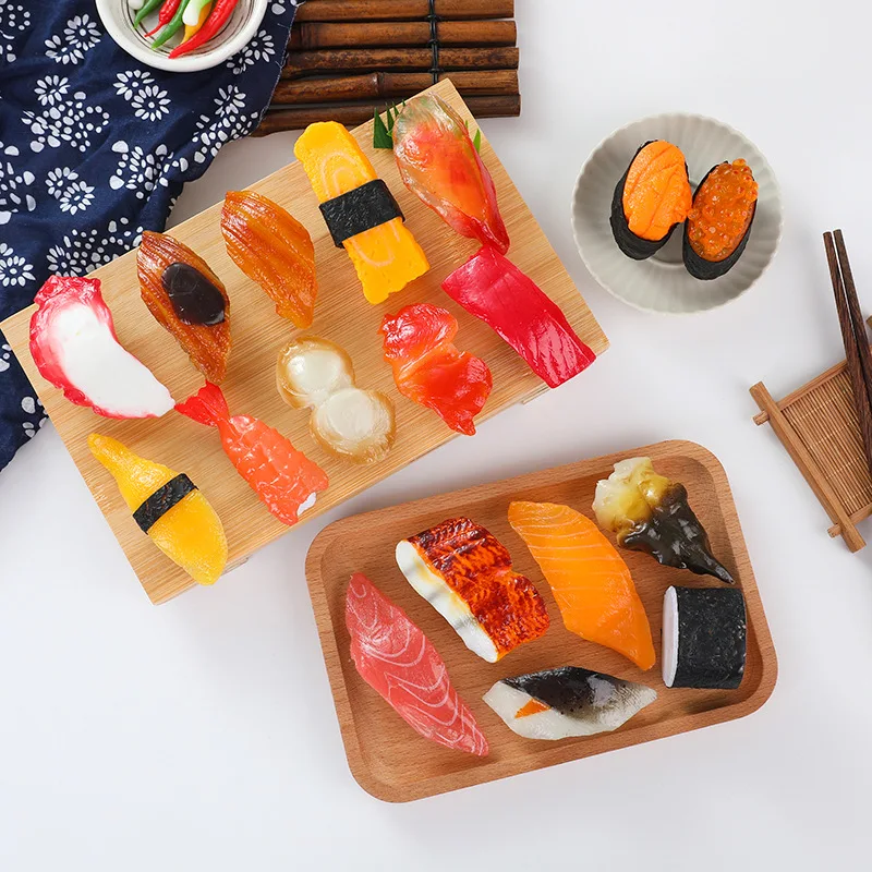 Simulated Sushi Model Food Toy Artificial Food Realistic Seafood Slice Foods Prop For Showcase Display Photographic Props 10pc