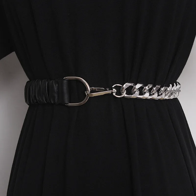 Adjustable Tightness Chain Leather Elastic Belt  Match with Decorative Suit Sweater and Dress for Women