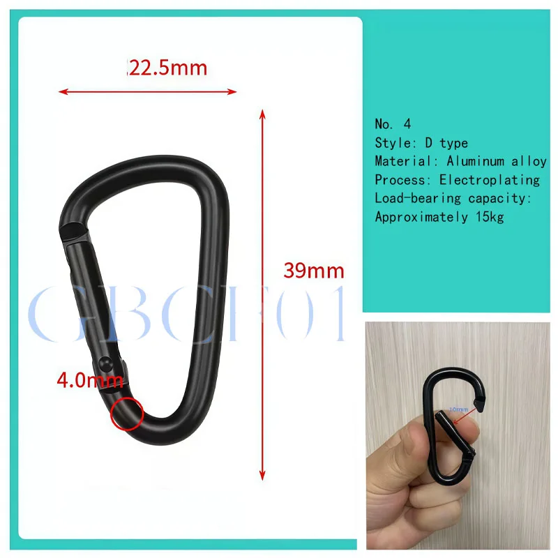 Black Aluminum Alloy Carabiner D-Shape Quick Link Snap Hook Keychain for Outdoor Backpack Gear Size M4-M10