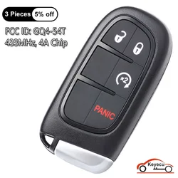KEYECU 4 Knoppen 433 MHz 4A Chip voor Jeep Cherokee 2014 2015 2016 2017 2018 2019 2020 2022 Slimme Afstandsbediening sleutelhanger GQ4-54T 68105078