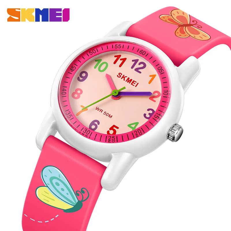 SKMEI new Cute Cartoon Animal Pattern 5Bar Waterproof Kids Quartz Wristwatches For Boys Girls Clock Children Watch Shockproof