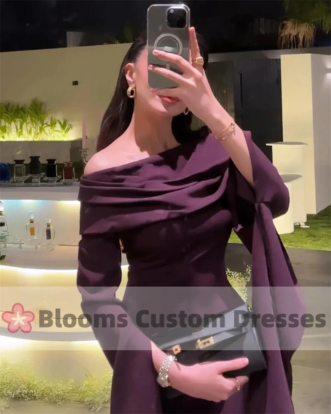 Customized Off Shoulder Elegant Ruched Long Sleeves Prom Dresses For Special Occasion Straight Party Gown Sweet Evening Dress