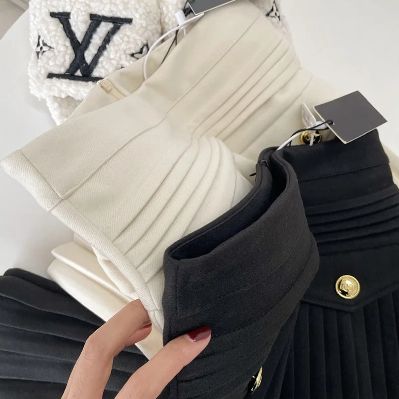 リンサマーホワイトAラインスカート レディース ハイウエスト スリムフィット プリーツ オルトフ ボディスカート フランス風スカート