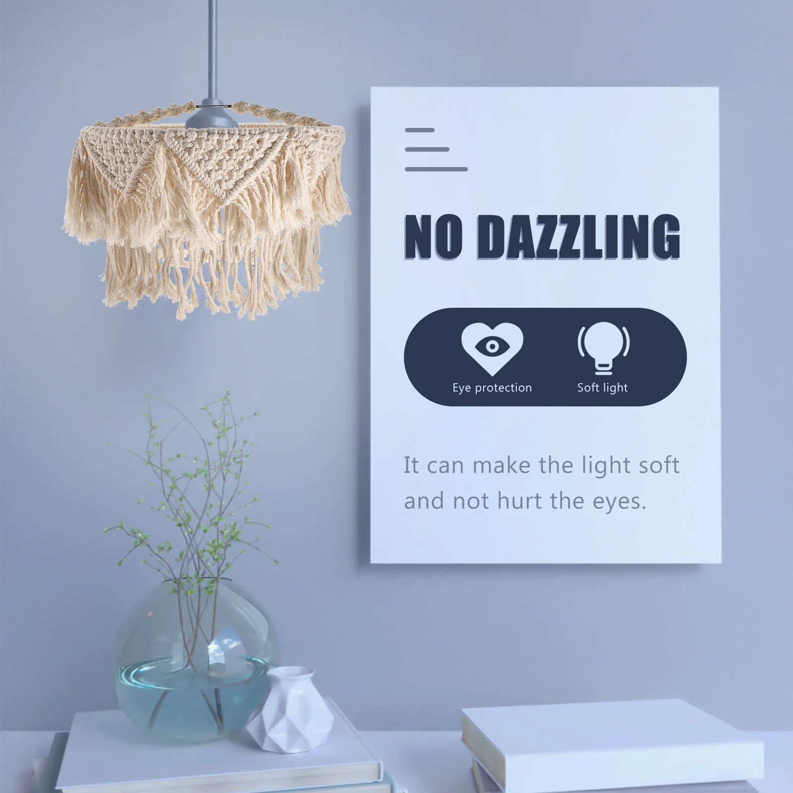 Bohemian Cotton Woven Macrame Lamp Shade Ceiling Hanging Pendant Light Cover Decorative Indoor Lighting Macrame Lamp Shade