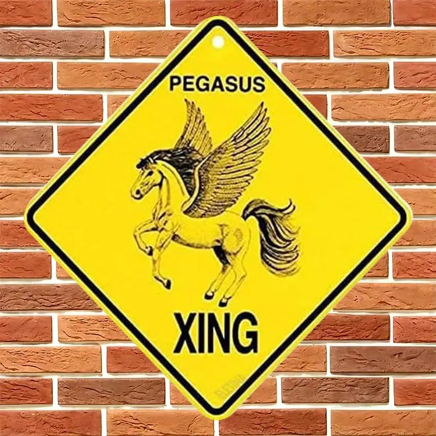 Street Sign Wall Art Plaque Pegasus Xing Caution Warning Crossing sign Yard Decoration Signs Outdoor & Indoor Aluminum Meta sign