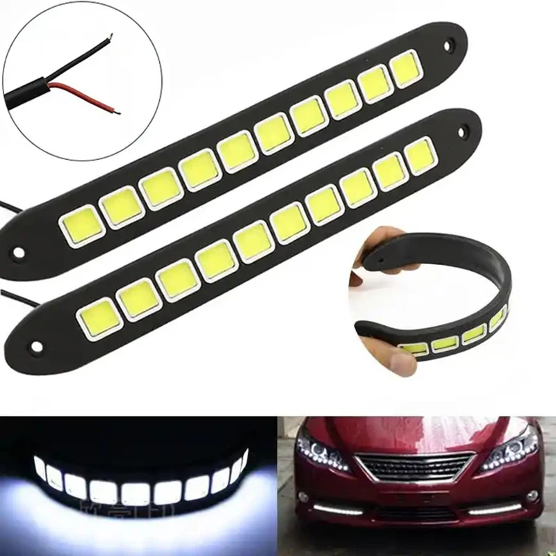 2Pcs DRL COB Car LED Daytime Running Light White Waterproof Flexible Silicone Highlight Auto COB Lamp Car Exterior Accessories