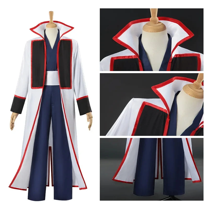 

354552. Yagyuu Cos Kyuubee Anime Kingtama Cosplay Cool Long White Coat Blue Pants Halloween Costume