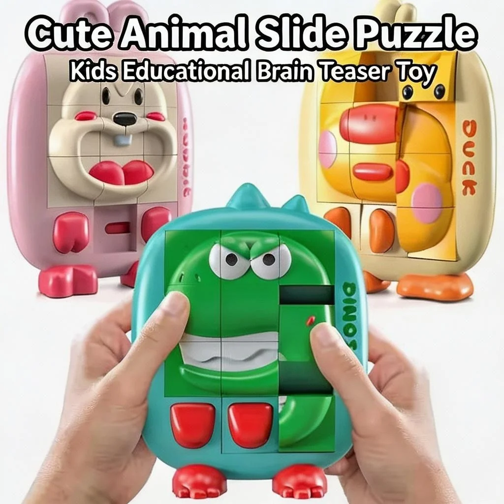 

Fun Huarong Road Slide Puzzle 3D Cartoon Animal Nine Grids Board Logic Game Brain Training Cognitive Science Edu Gifts for Adult