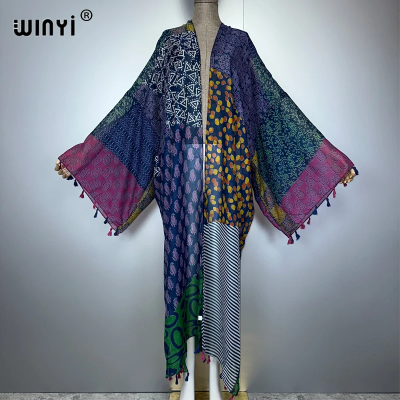فستان كيمونو ماكسي صيفي أنيق من WINYI أفريقيا لتغطية الشاطئ سترة عباية للمرأة المسلمة معطف بوهو قفطان ملابس الشاطئ قفطان