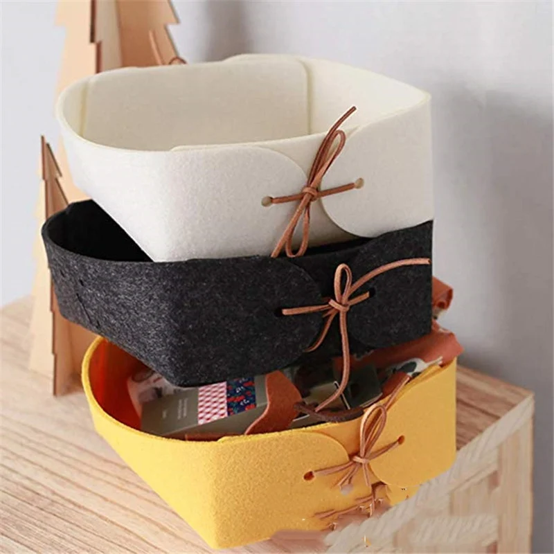 2pcs Felt Storage Basket Snacks Toys Storage Basket Large Capacity Foldable Clothes Organizer Desktop Sundry Organizer