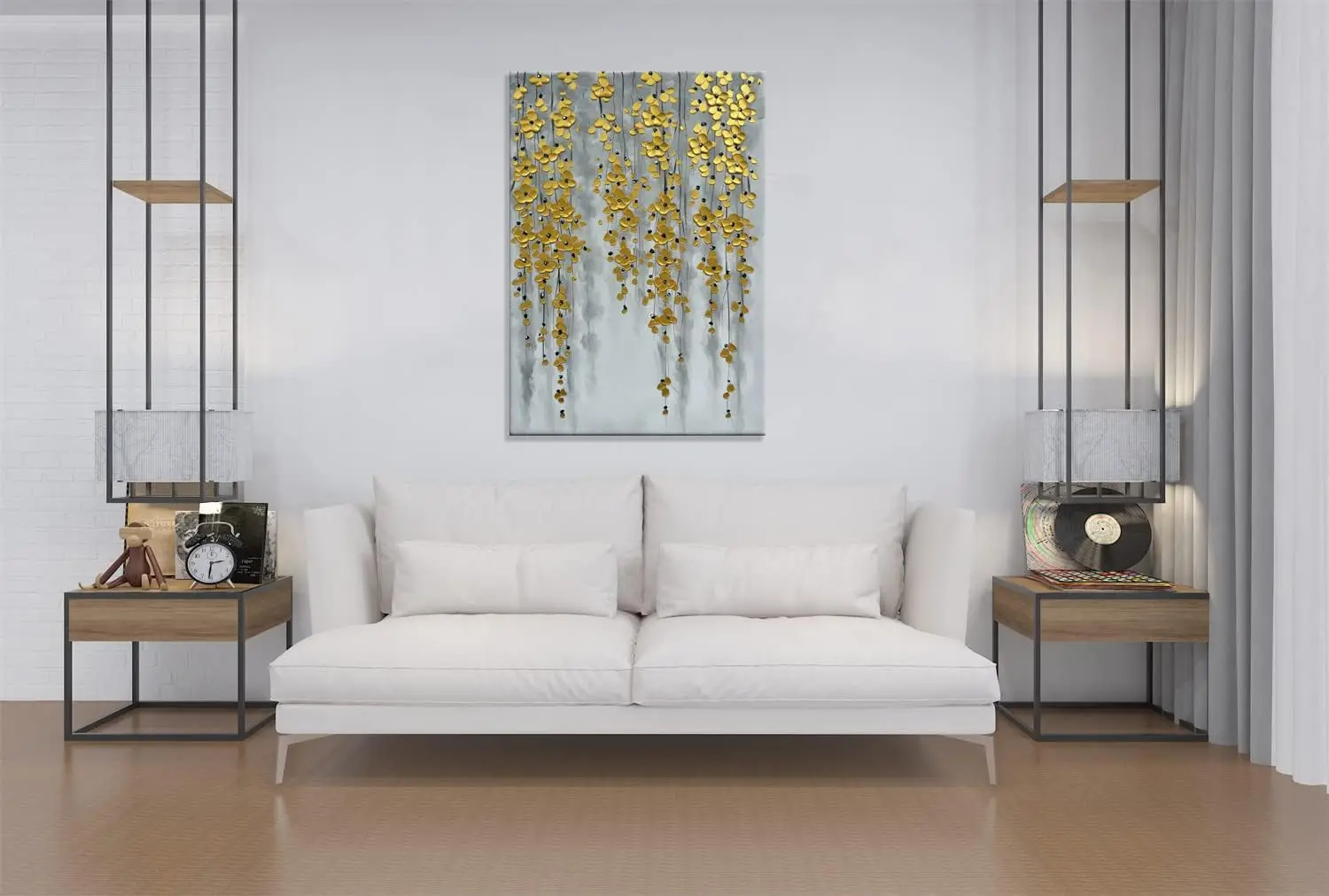 Modern Oil Painting on Canvas Hand Painted Abstract Flower Paintings Gold Floral Artwork Texture Vertical Canvas Wall Art